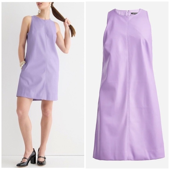 J. Crew Violet Bouquet Purple Smooth Faux Leather Shift Mini Dress Size XL BL062 - Picture 1 of 7